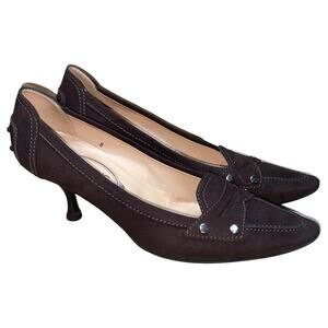 Tod's Brown Suede Leather Kitten Heel Pumps   Size: US 8